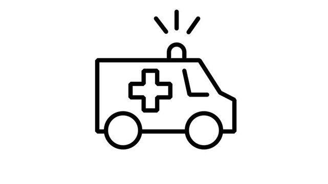 Emergency Rescue Ambulance Motion Line Icon. Animated ambulance vehicle with a siren representing rapid emergency medical response and hospital transport services.