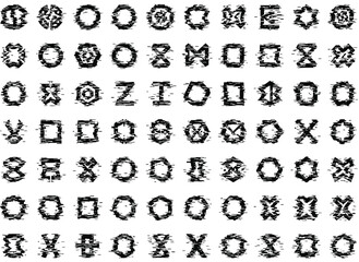 Obraz premium Distressed alphabet letters set in grungy texture for creative design in dark monochrome color with bold font for DIY projects Isolated on white background