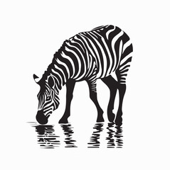 Obraz premium Zebra Drinking Water At Lake Silhouette Vector Illustration