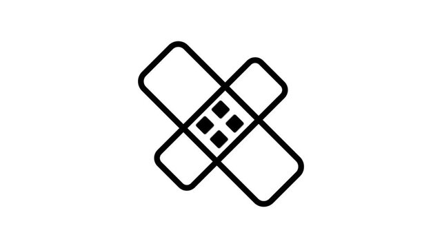 Cross Bandage Patch Line Motion Icon. Animated cross-shaped adhesive bandage patch for wound healing, skin protection, and first aid treatment.