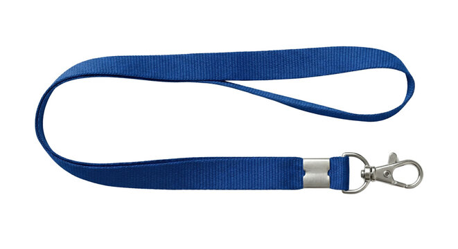 Blue fabric neck lanyard with silver swivel hook