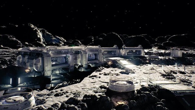 lunar communications array at night showing large antenna dishes and relay towers, telemetry lines and signal nodes glow faintly, network calibration scene