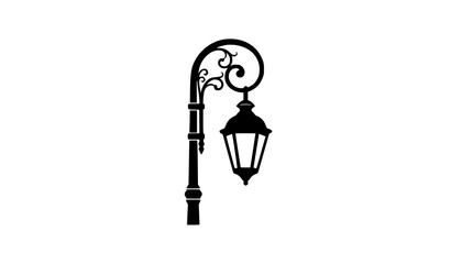 Fototapeta premium Antique street lamp silhouette vintage lamppost black vector illustration isolated