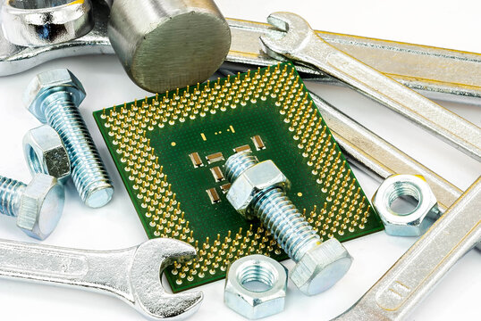 Computer CPU digital construction and tech engineering