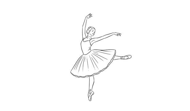 Minimal ballet dancer sketch outline vector illustration isolated on white background