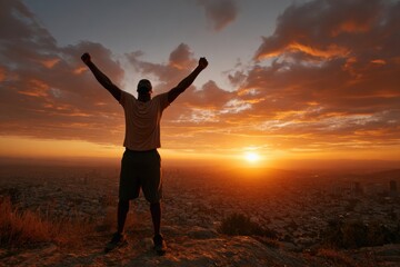 Fototapeta premium Urban Success Moment Person Standing on Rooftop