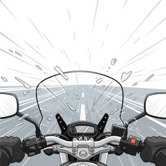 Motorcycle rider's perspective, speed, and motion blur on open road © Alis
