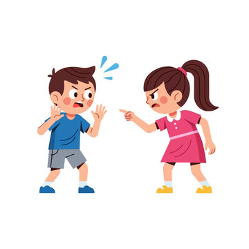 Children arguing, boy and girl in conflict, sibling dispute, disagreement illustration