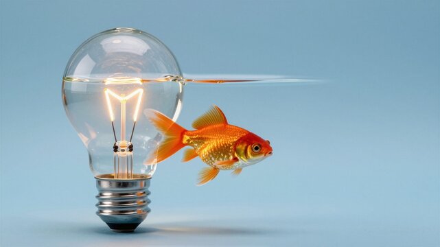 Goldfish Swimming in Light Bulb