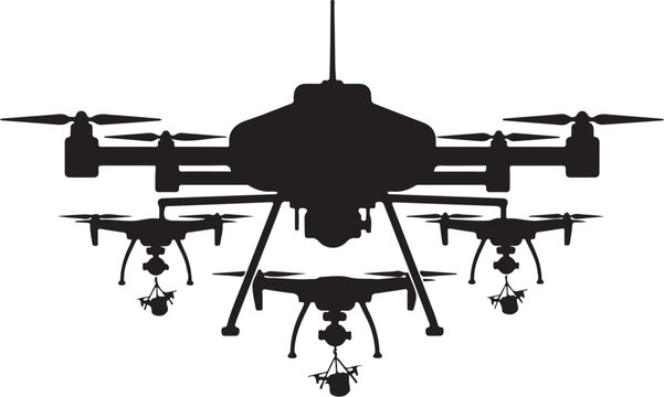 Drone, octocopter, quadcopter, UAV, black silhouette, vector, aerial vehicle, robotics