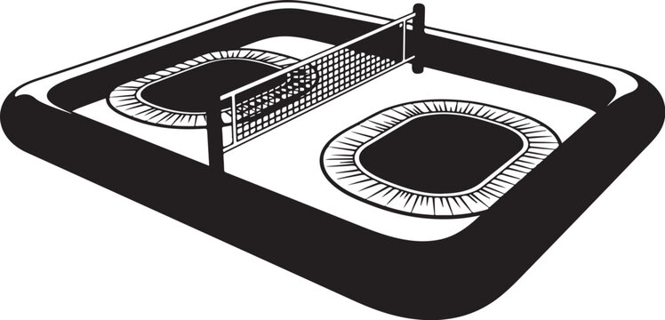 Trampoline Park, Double Mini Trampolines, Black and White Vector, Sports Equipment Illustration, Fitness Center