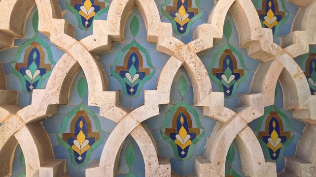 Traditional Moroccan geometric tile pattern close-up, - Traditional Moroccan zellige geometric tile pattern colorful close-up background texture