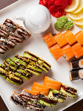 Assorted sushi roll set with salmon