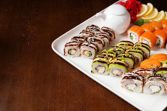 Assorted sushi roll set with salmon