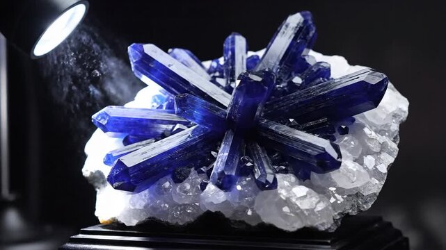 Cluster of Blue Crystals on White Mineral Formation