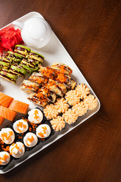 Assorted sushi roll set with salmon