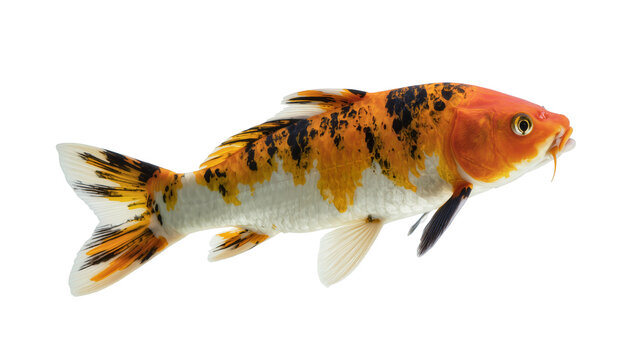 Orange and black koi fish swimming, isolated on transparent background