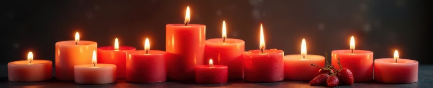 Realistic flickering candle flames, various heights , light, tall
