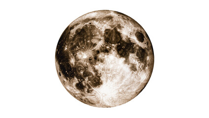 Detailed full moon with craters and maria, isolated on transparent background © Bogdan