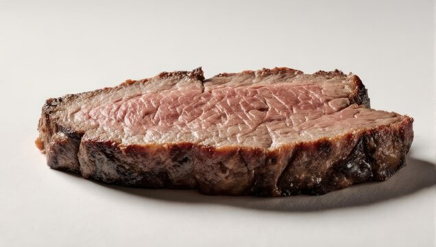 Juicy Medium Rare Steak Slice on White Background.