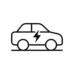 Obraz premium Minimal electric car icon with simple vehicle shape and lightning bolt symbol. Clean flat SVG design ideal for EV transport, green mobility, energy solutions, and sustainability graphics.