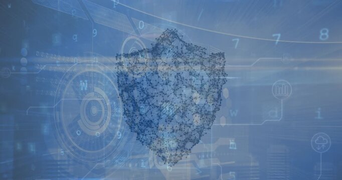 Animation of digital shield over scanning an data processing on digital screen
