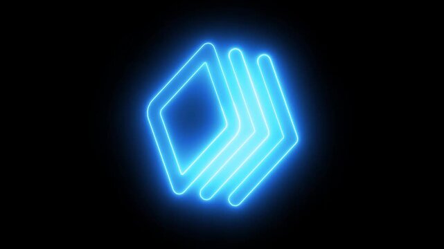 Blue Neon Geometric Shape with Layers on Black light glow