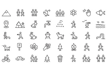 Naklejka premium Camping and wildlife icons set for tourism and travel guides