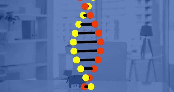 Animation of dna structure spinning against empty office