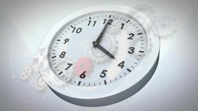 Animation of clock ticking over cogs working in background