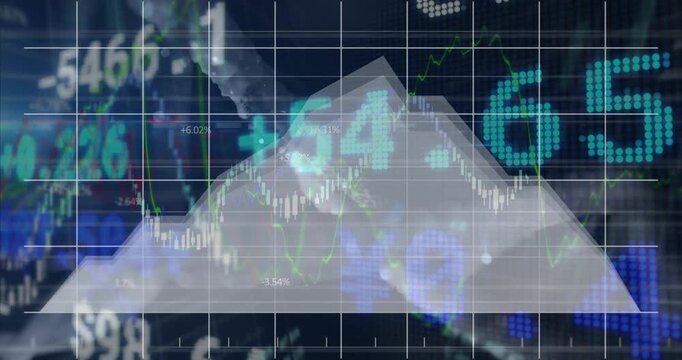 Stock market graphs with digital numbers overlay showing financial data animation
