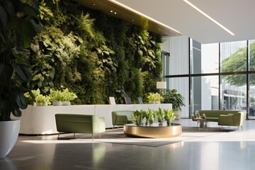 Fototapeta premium Lobby creating a refreshing biophilic design with indoor plants and natural light