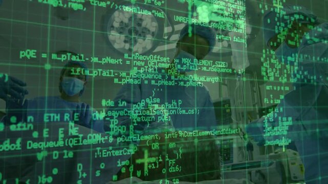 Green code HUD thinning and revealing staff, surgical team securing patient airway to ensure oxygen