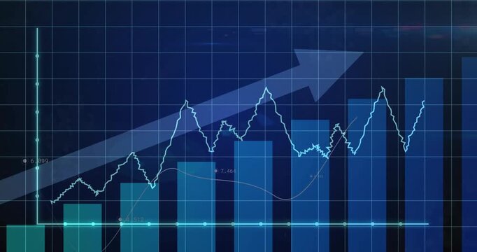 Chart animating on load, baseline pulsing and jagged line tracing over bars for finance insights