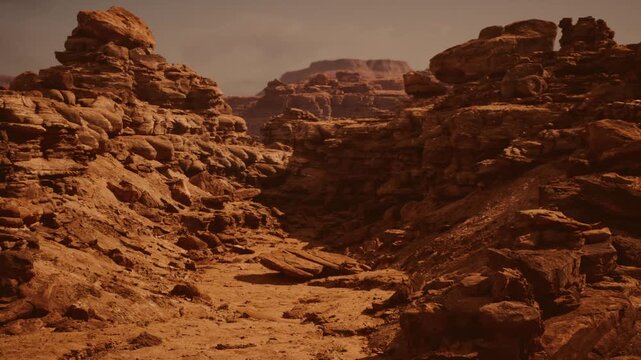 Enigmatic ravine with hidden alcoves and steep cliffs, Enclosed shadowfilled valley featuring jagged walls and hidden crevices for exploration