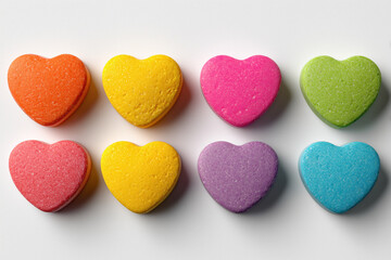 Fototapeta premium colorful heart-shaped bath bombs flat lay on white background