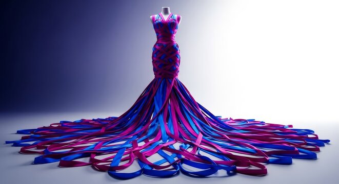 A striking high-fashion garment displayed with a wide-angle lens, showcasing distorted perspective and exaggerated, artistic proportions, avant-garde, garment, distorted