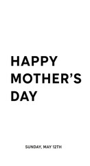 Obraz premium Minimalist white greeting card with happy mothers day text and date white background typography desi
