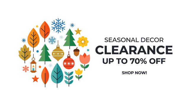 Seasonal Decor Clearance Sale Banner with Festive Elements