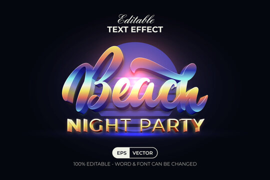 Beach Night Party Text Effect With Retro Gradient Color Style. Editable Text Effect.