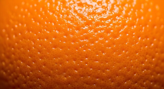 Close-up macro shot of a vibrant orange citrus fruit skin, showing the detailed porous texture and dimpled surface.