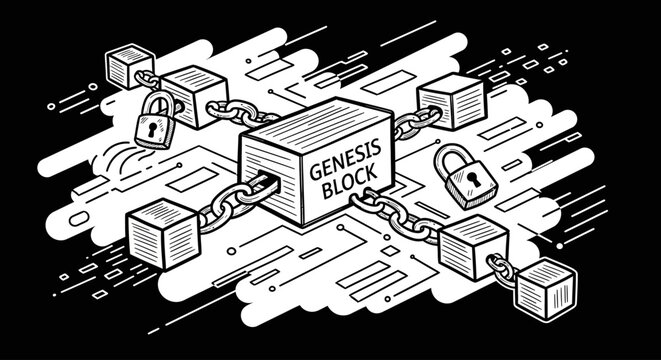 Blockchain technology concept with genesis block