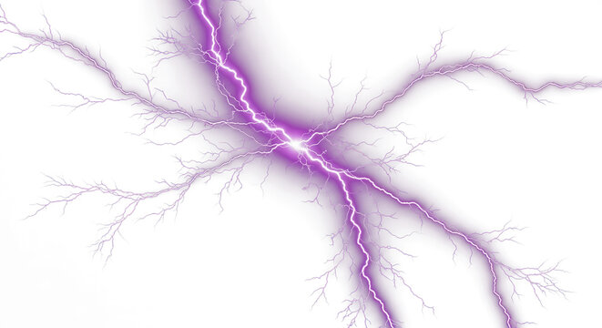 Electric purple lightning bolts branch out from the center toward the edges of a transparent background.