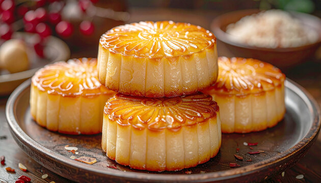Traditional Chinese New Year rice cakes, closeup. AI