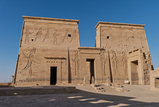 Facade and Relief Carvings of Philae Temple (Aswan, Egypt)