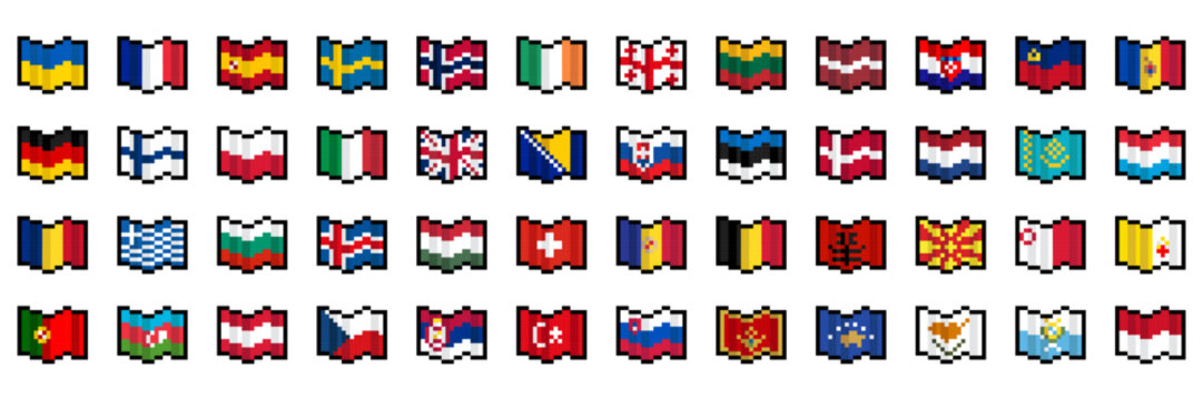 Set of European country flags icons in flat vector style. Includes national flags of Europe.