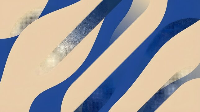 Abstract flowing curves and shapes in complementary blue and cream colors create a dynamic and modern graphic background design