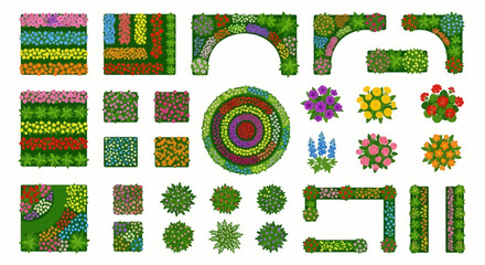 Collection of colorful top down views of various flowerbed designs © Sumon