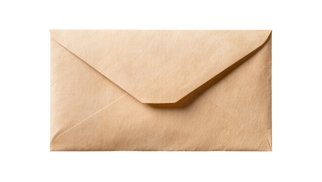 Brown kraft paper envelope sealed and closed, isolated on transparent background