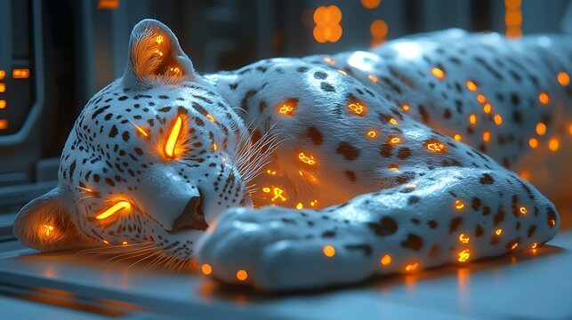 Sleeping snow leopard digital art